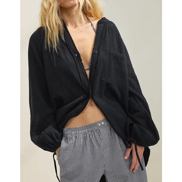 Aerie Tops - Aerie Black Gauze Daybreak Coverup Shirt NWT